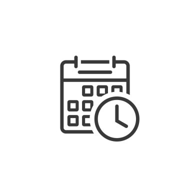 İzole takvim saat simge vektör, satır anahat resmi uyarı mektubu sembolün, olay zamanlama sembolü clipart