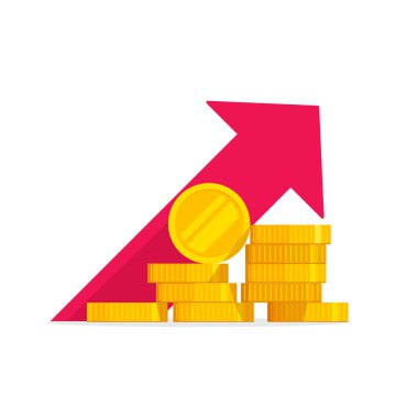 Para büyüme vektör çizim, düz altın sikke kazık gelir grafik ile gelir artışı veya kazanç, mali destek grafik, başarı sermaye yatırım, nakit bütçe izole kavramı