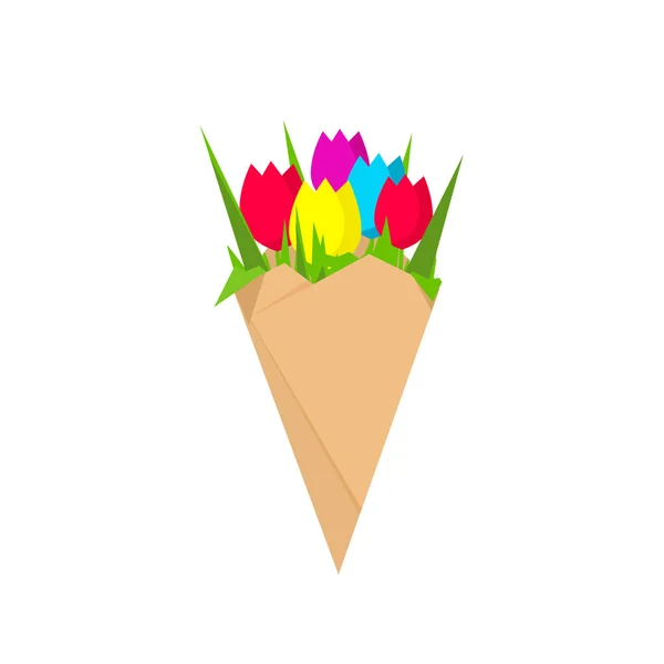 Flores buquê isolado vetor ilustração, planas desenhos animados tulipas flor bando clipart —  Vetores de Stock