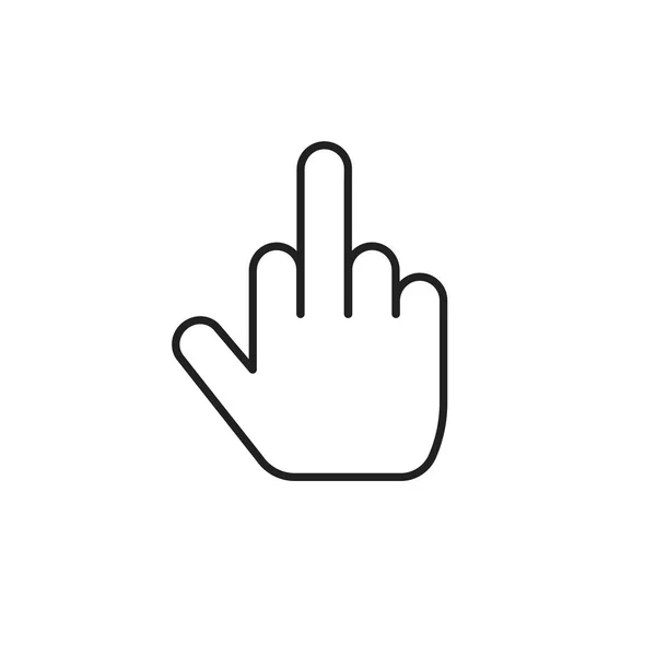 Vecteur d'icône du majeur, style de contour de ligne mince pouce moyen geste insultant symbole emoji isolé sur clipart signe pictogramme blanc — Image vectorielle