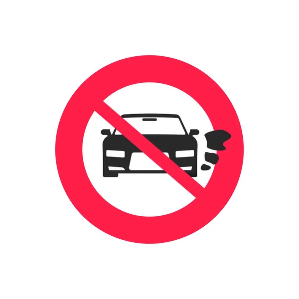 Žádné auto nebo motor vozidla se symbolem nemotorů, plochý kreslený zakázanou nebo zakázanou automobilovou partu s vystrojovaným znakem motoru, zastavit spustit automatickou ikonu — Stockový vektor