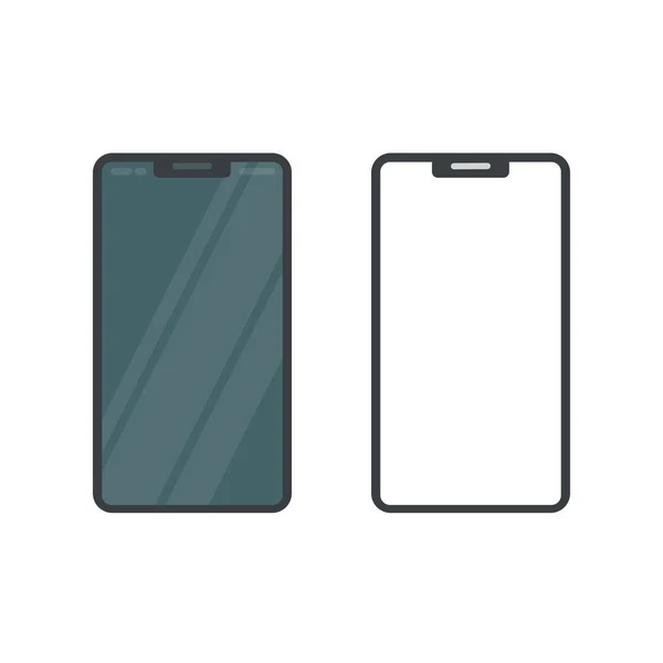 Ilustração de vetor de mockup de exibição de smartphone, modelo de tela em branco de celular ou celular de desenho animado plano isolado em fundo branco, forma preta ou clipart de ícone de celular — Vetor de Stock