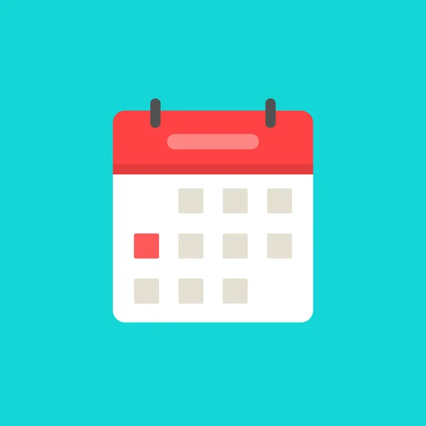 Calendrier ou agenda icône vecteur, plat dessin animé calendrier symbole avec date rouge sélectionné isolé sur fond blanc clipart — Image vectorielle