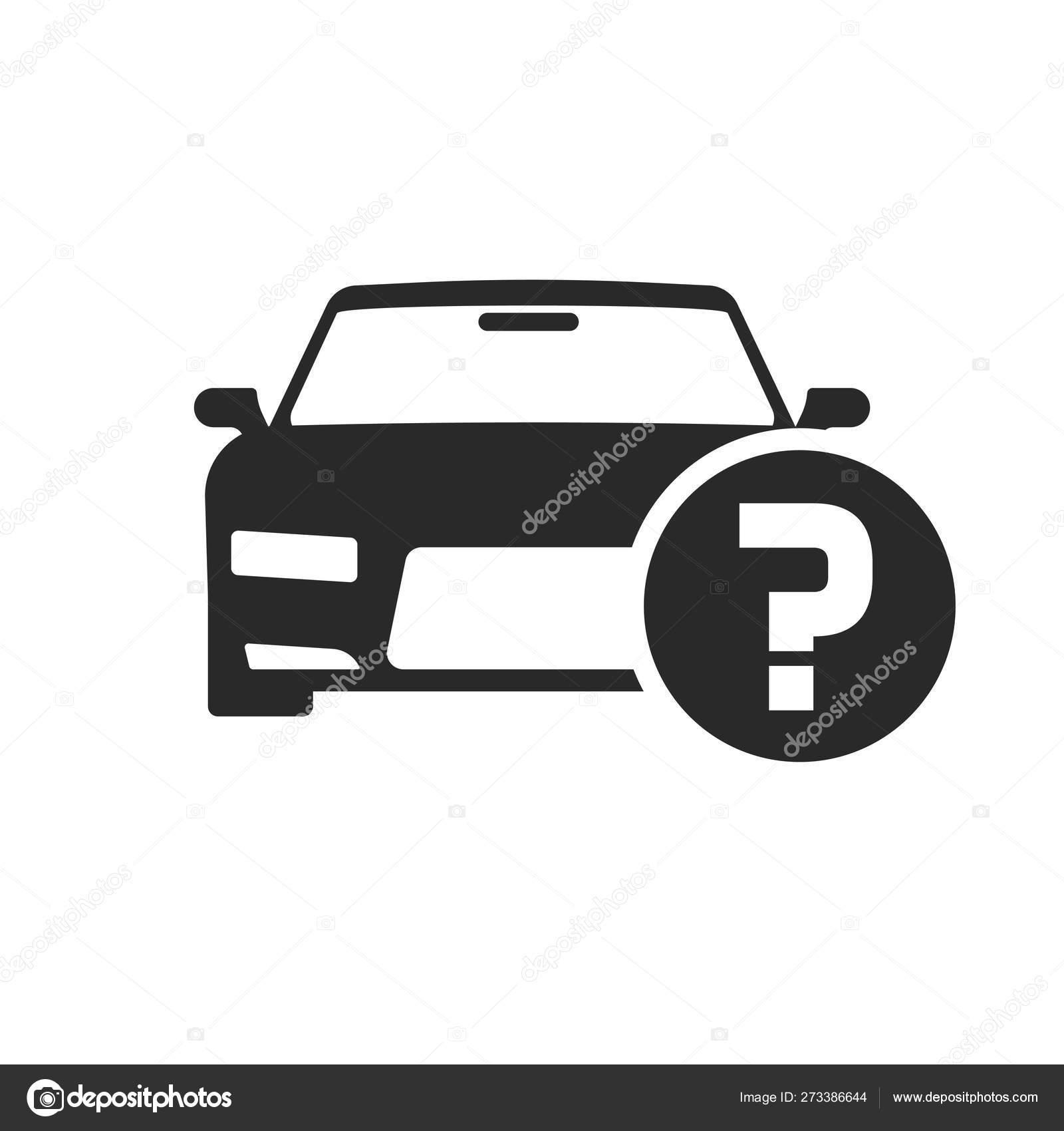 汽车或汽车与问号矢量符号，平面卡通黑白汽车与怀疑状态或购买建议图标或象形图孤立的剪贴画图库矢量图©vladwel 273386644, image size:1600x1700