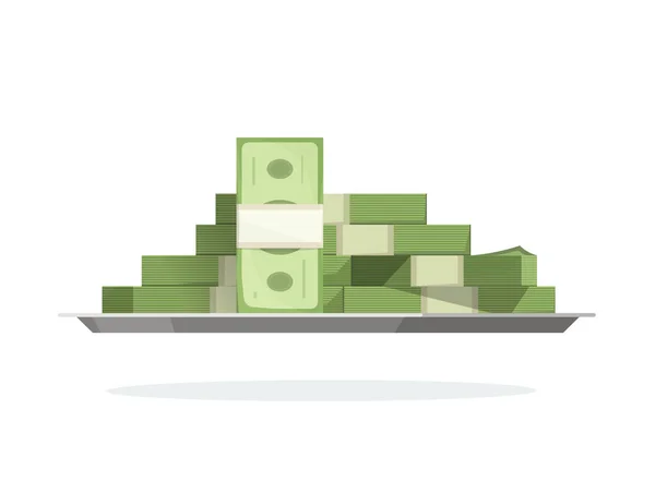 Pengar högen på facket vektor illustration, platt tecknad papper Cash stor heap eller stack, idé att ge lån eller kredit, pris eller vinna bild — Stock vektor