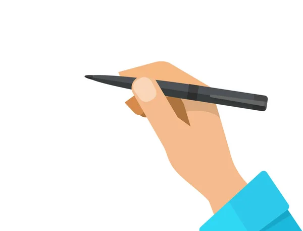 Dłoń z ołówkiem wektor ilustracji, płaski rysunek ręczny długopis na białym clipartów — Wektor stockowy