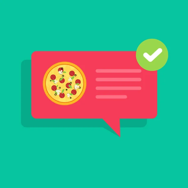 Pizza o comida a domicilio o notificación lista burbuja voz vector icono, dibujos animados planos en línea o internet comida rápida ordenar mensaje de imagen — Archivo Imágenes Vectoriales