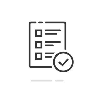 Anket veya sınav formu kağıt sayfası simgesi ile cevap quiz kontrol listesi ve başarı sonucu değerlendirme, eğitim testi fikri, anket sembolü, belge vektör çizgi anahat