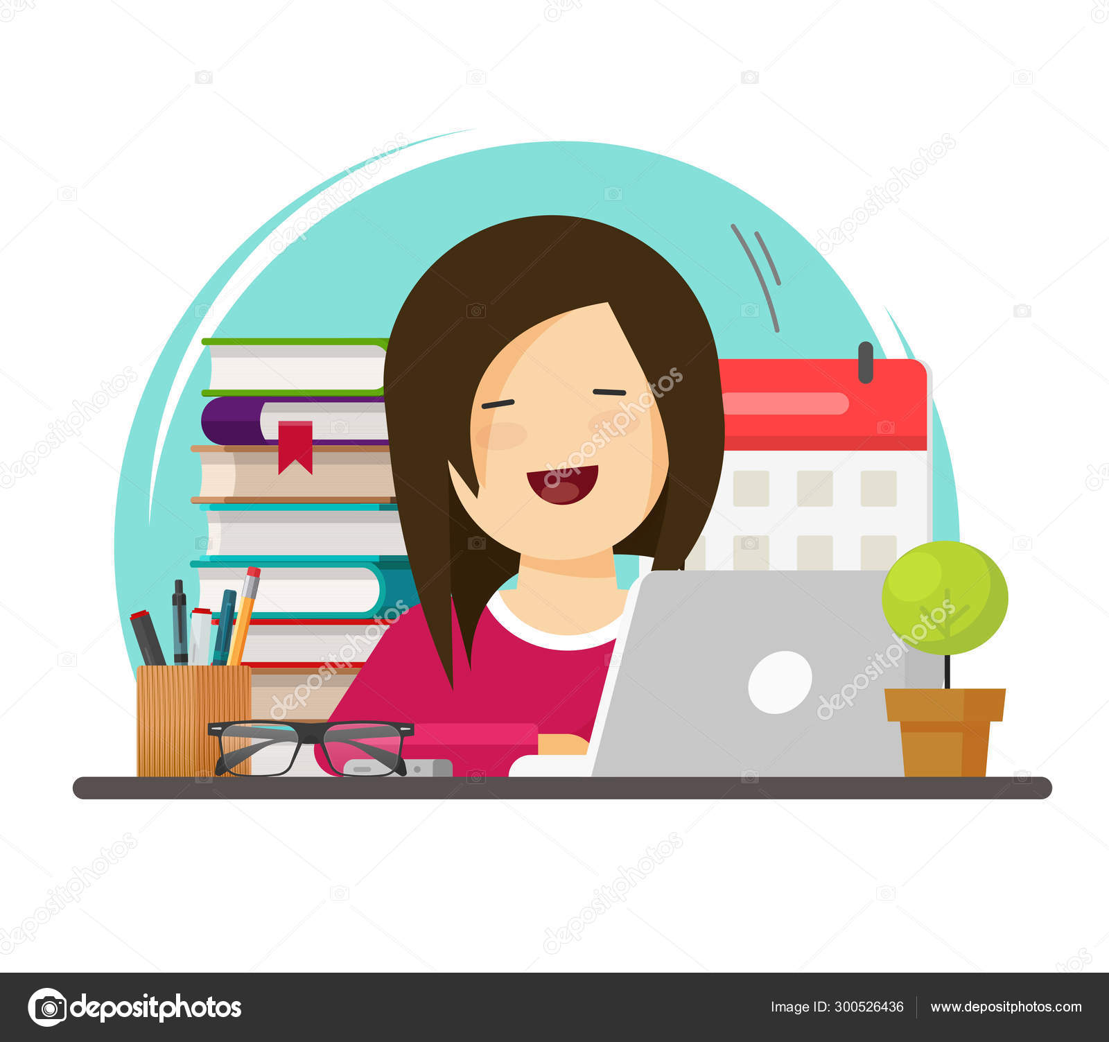 Business Woman Happy Working On Office Work Place Vector