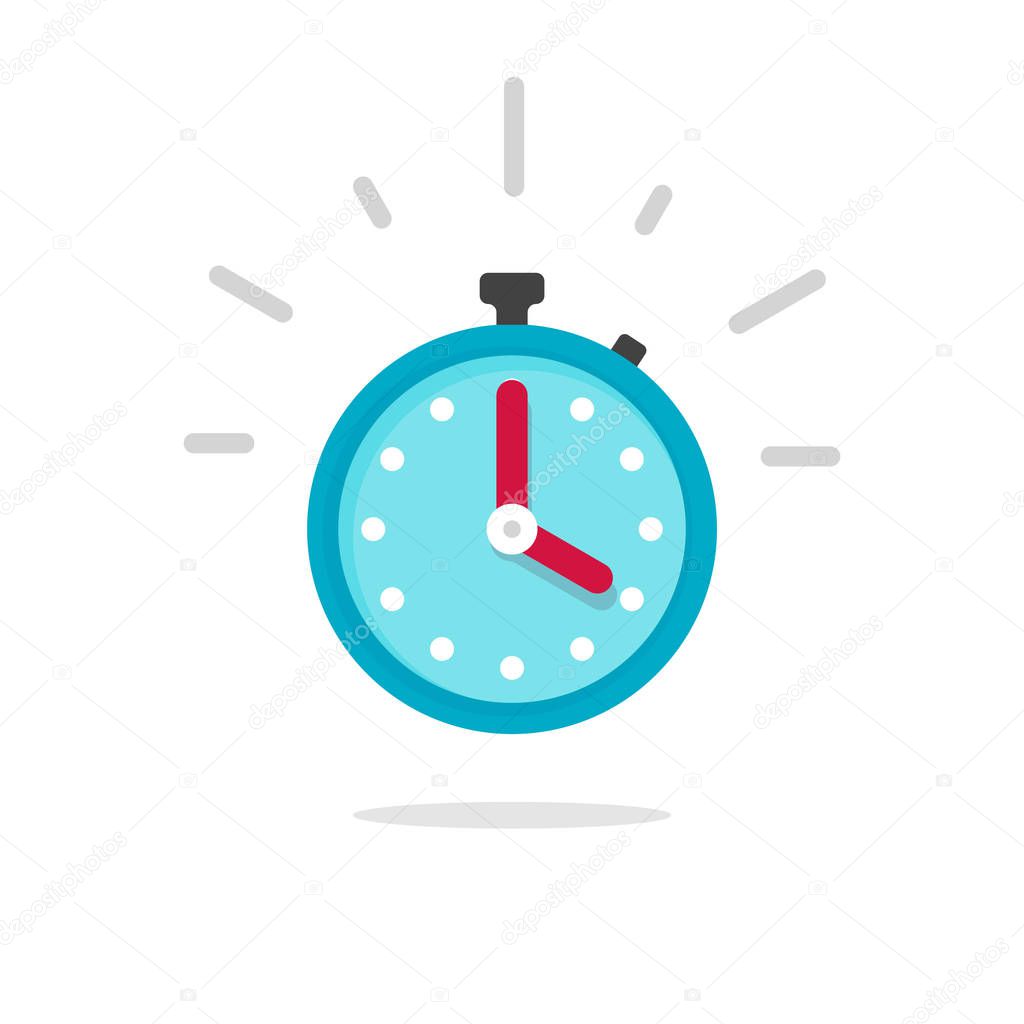 Stopwatch or timer with fast time count down icon vector, flat cartoon chronometer symbol or pictogram isolated image