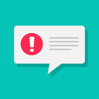 Hata iletisi vektör illüstrasyon, beyaz bildirim yalıtılmış düz karikatür kırmızı ünlem uyarısı, internet hatası veya dikkat notu simgesi işareti