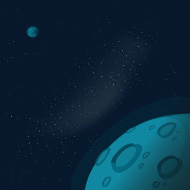 Metin vektör illüstrasyon, düz karikatür ay veya mars gezegen yüzey afiş veya galaksi atmosfer görüntü el ilanı için kopya alanı ile evren veya dış uzay