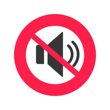 Ses sessiz vektör simgesi, düz tasarım sessizlik kipi veya ses kesme işareti veya beyaz klipte izole edilmiş pictogram