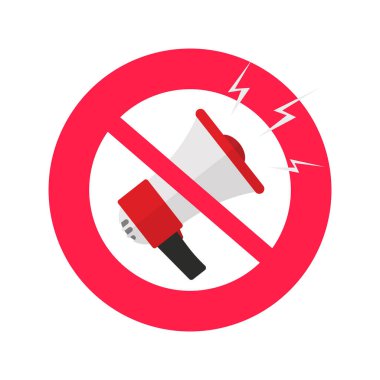 Ses veya sessiz vektör simgesi yok, düz tasarım sessizlik kipi veya dur ses işareti veya beyaz Clipart üzerinde izole hoparlör ile pictogram