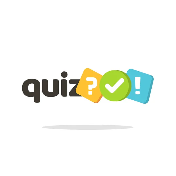 Quiz logo icon vector symbol, flat cartoon bubble speeches with question and check mark signs as competition game or interview logotype, poll or questionnaire modern creative horizontal — Stock Vector