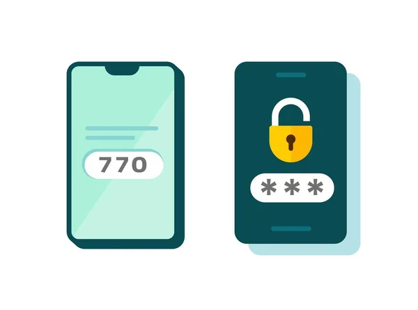 2faのアイコンベクトルパスワード安全なログイン認証フラット漫画やsmsは、スマートフォンの携帯電話の孤立ピクトグラム、 2つの要因または複数の要因の携帯電話上のコードメッセージのシンボルを押す — ストックベクタ