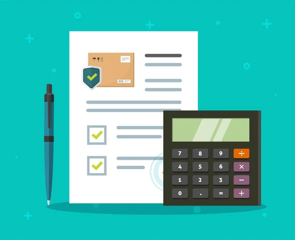 Expédition calculateur de fret d'assurance de livraison de fret et de colis couverture de protection de transport accord de garantie illustration vectorielle plat, concept de service de messagerie logistique garde — Image vectorielle