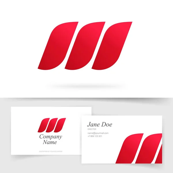 Astratto tre elementi vettoriale logo w lettera sul modello di biglietto da visita business design, colorato gradiente rosso elemento di identità geometrica logotipo, creativo fiamma colorata in foglie onde curva mockup — Vettoriale Stock