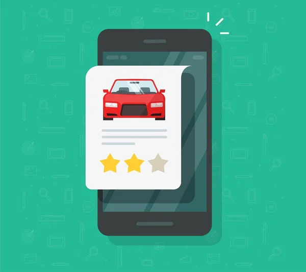 Avaliação de revisão de veículo de carro on-line no telefone celular ou automóvel ícone de feedback depoimento isolado, loja do site no smartphone com vetor de internet reputação do cliente, telefone celular auto locadora loja rank — Vetor de Stock