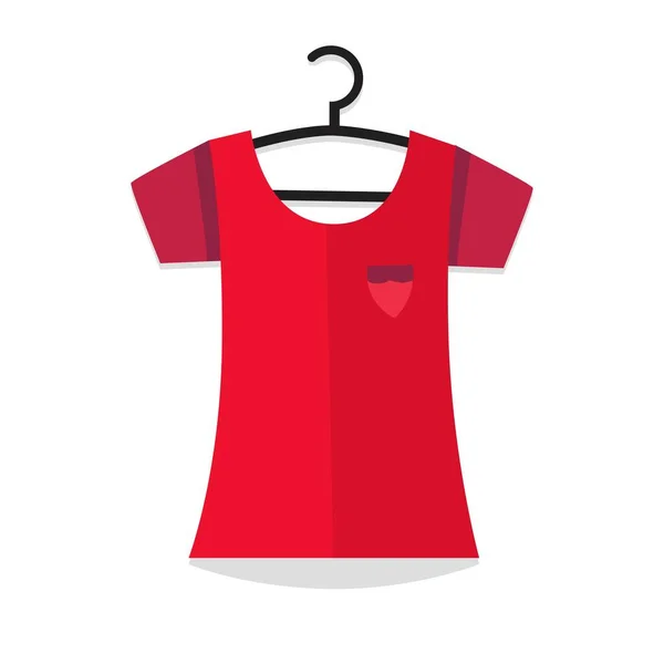 Kleidung Bluse hängen an Kleiderbügel Vektor flachen Stil Design Cartoon-Illustration, elegante weibliche casual rote Farbe Accessoires Idee isoliert auf weißem Hintergrund — Stockvektor