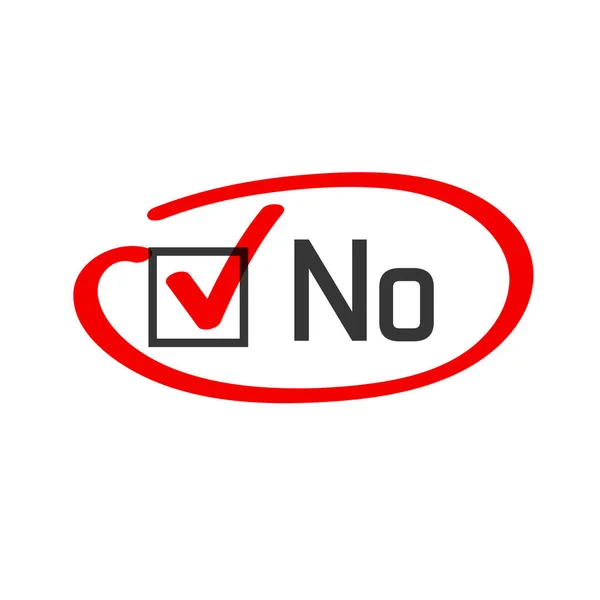 No vote poll answer vector check box circled or highlighted with red felt tip pen marker, concept of disagree choice check mark selected, corrected tick encircle, motivation checklist element — Stock Vector