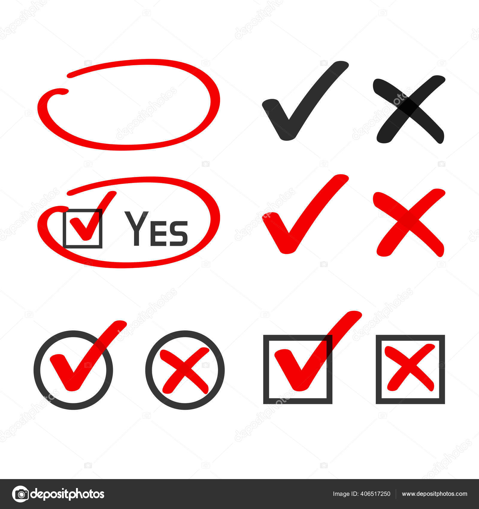 Checkbox check mark cross set handwritten Vector Image