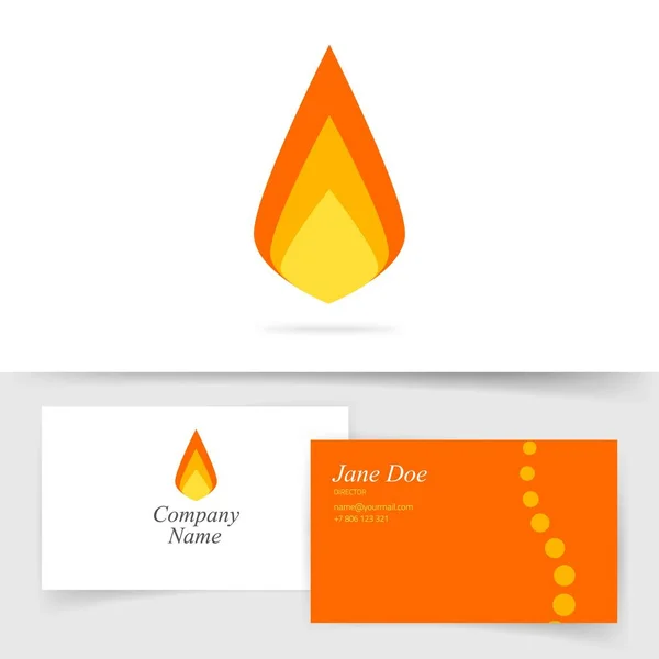 Feuer Flamme Logo Symbol Vektor flache Cartoon auf Visitenkarte Vorlage Design, entzünden Flamme geometrische symmetrische Symbol, Idee von Hot-Drop-Etikett oder Lagerfeuer Kamin Zeichen isoliert — Stockvektor