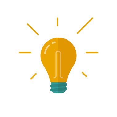 Ampul fikri simgesi vektör düz çizgi film, ampul elektrik lambası izole