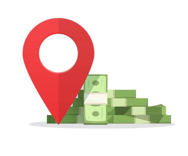 Para finansman imleci işaretleyici, vezne atm değiştirici veya banka konumu konumu hedef çizelgesi, finansal konum sembolü modern tasarım fikri