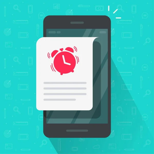Recordatorio evento fecha límite información mensaje aviso vector en el teléfono móvil, urgente para hacer o despertar la notificación con el texto en el teléfono inteligente, teléfono celular voz burbuja alerta plana icono de dibujos animados diseño moderno — Vector de stock