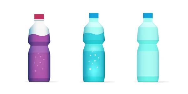 Flasche Wasser, Saftgetränk Getränk flache Cartoon voll und leer Vektor-Symbol Illustration, leere Kunststoff abgefüllt Limo isoliert Cliparts Objekt — Stockvektor