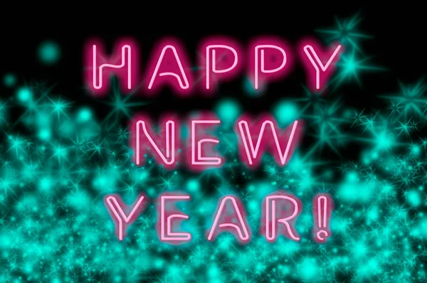 New Year Eve Poster Neon Happy New Year Text — Stock Photo, Image