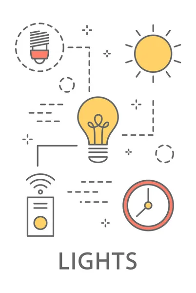 Smart home lights control. Line illustration on white.