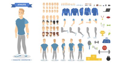 Athletic man character set for animation