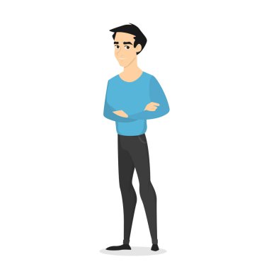 Young handsome male character standing with crossed hands vector Young handsome male character standing with crossed hands vector