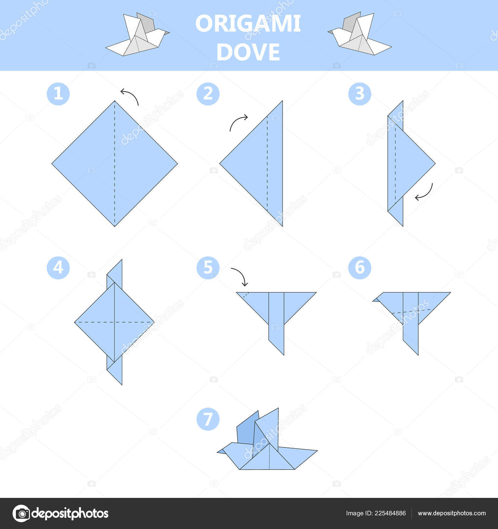 Cómo hacer una guía de Paloma de origami. — Vector de
