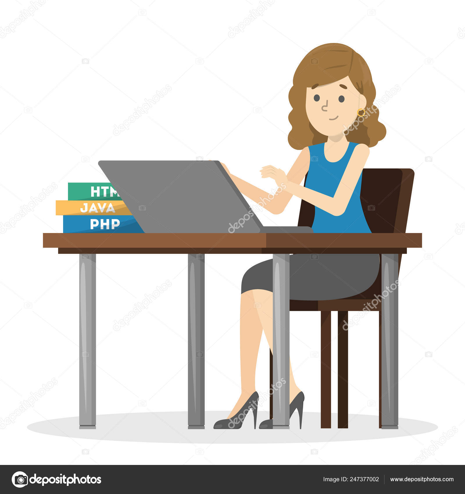 Woman Sitting At The Desk And Working Stock Vector C Inspiring