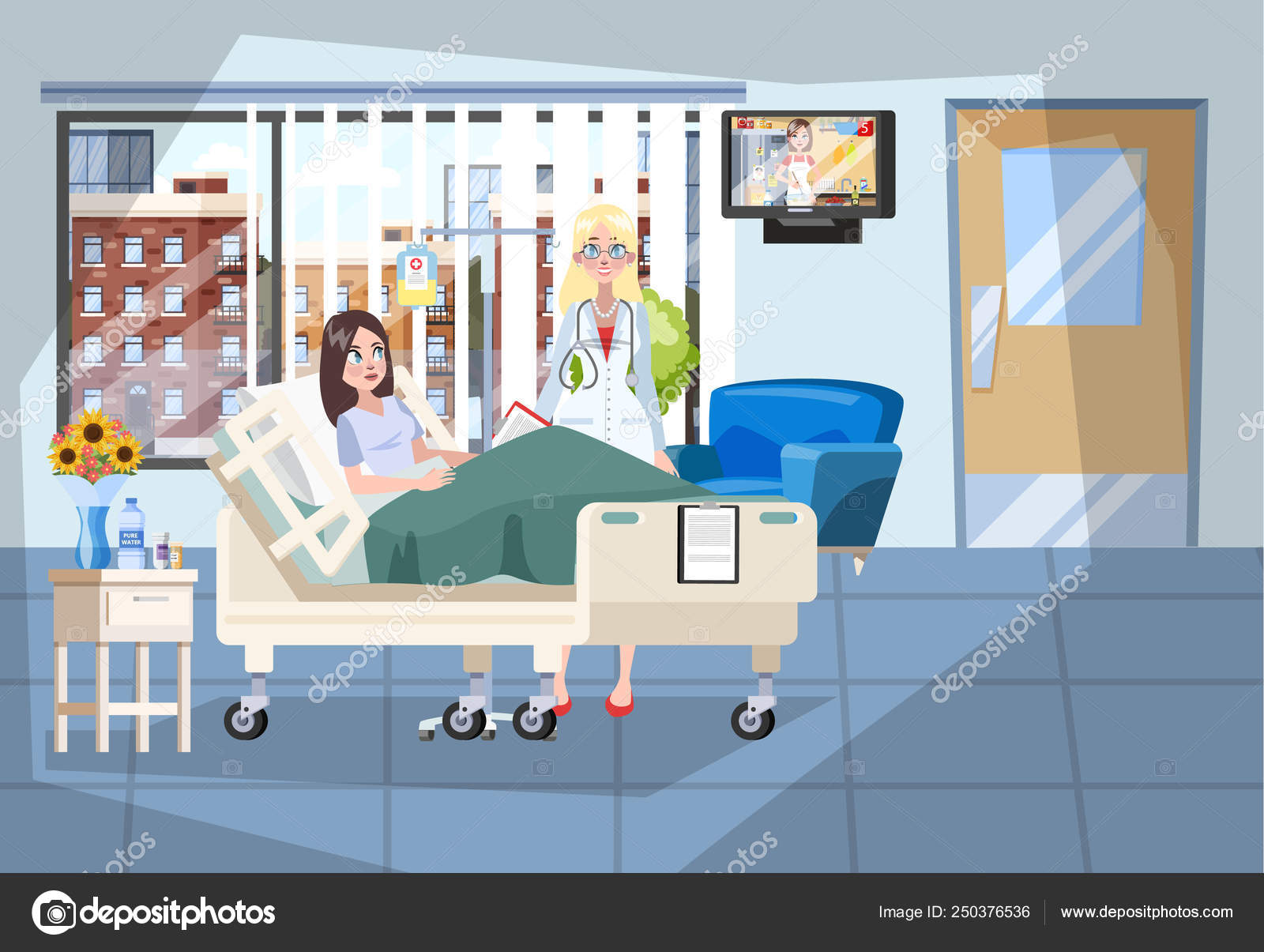 Hospital Room Interior Patient Lying In The Bed Stock