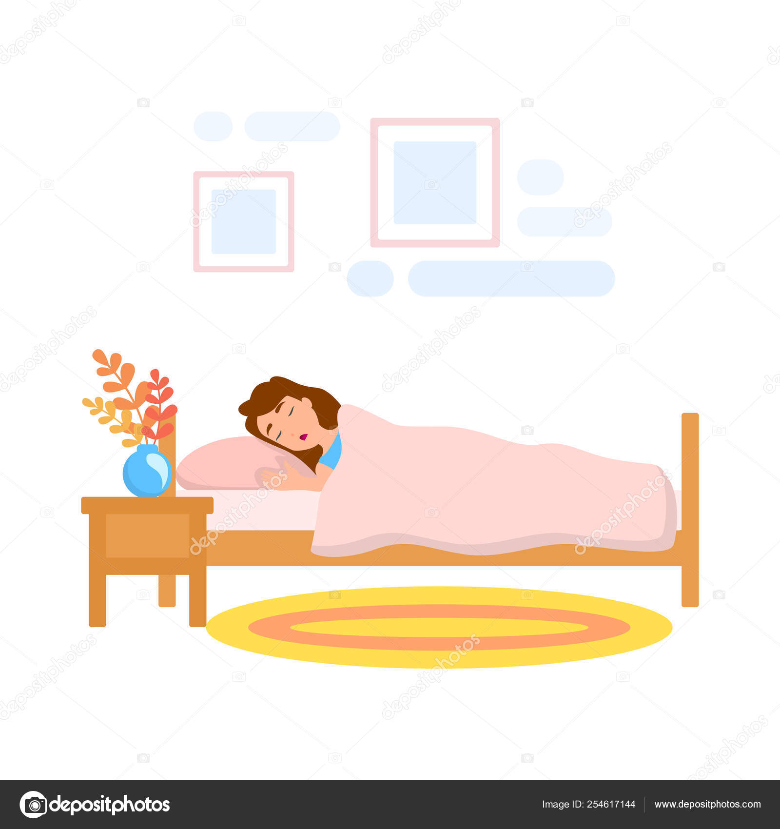 女性夜ベッドで寝ています 人が眠っています ストックベクター 女性夜ベッドで寝ています 人が眠っています ストックベクター