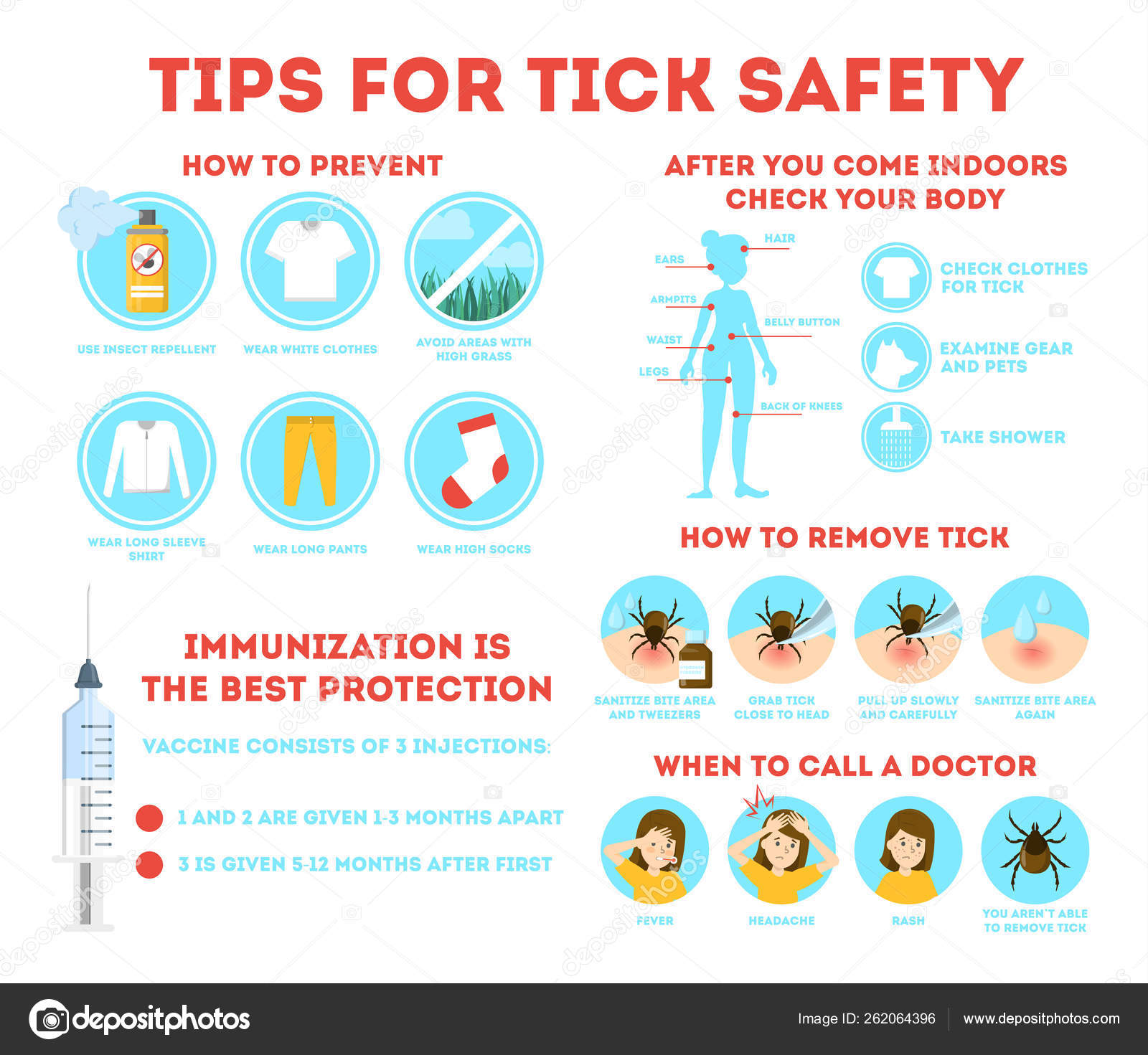 Tips for tick safety infographic. How to protect skin Stock Vector