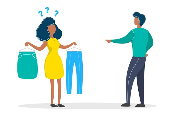 Woman choose what to wear and ask for help