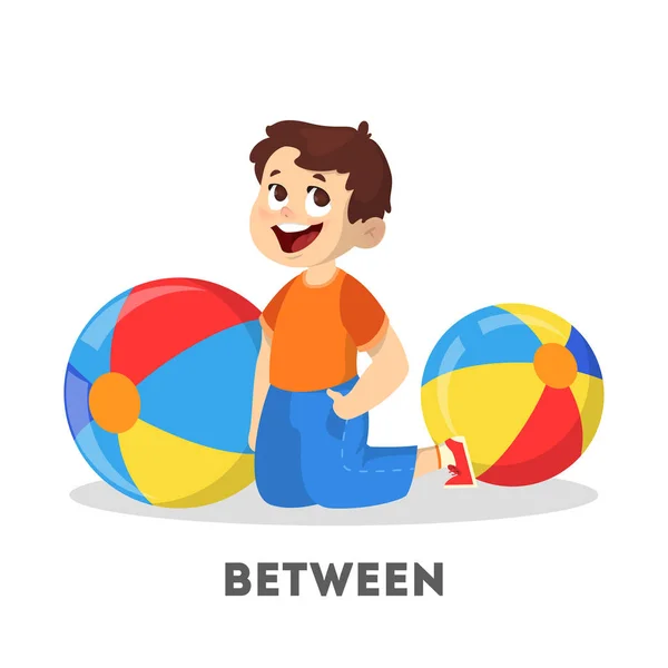 Kid and ball. Learning preposition concept. The boy Stock Vector Image