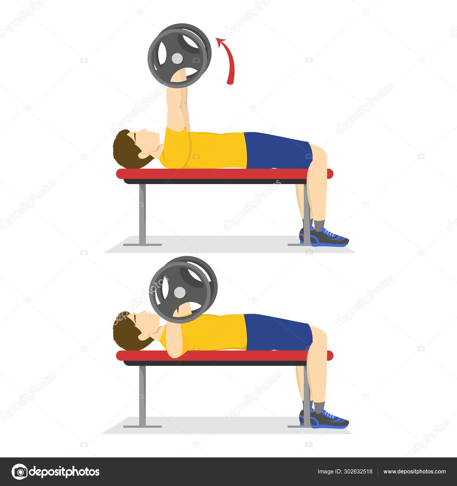 Bench Press Exercise For Chest Man Doing Workout Stock Vector