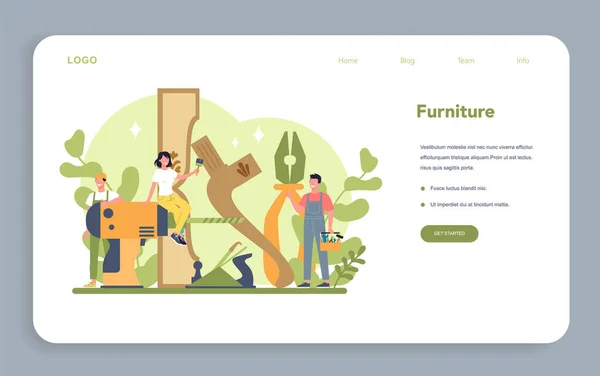Wooden furniture maker or designer web banner or landing page.