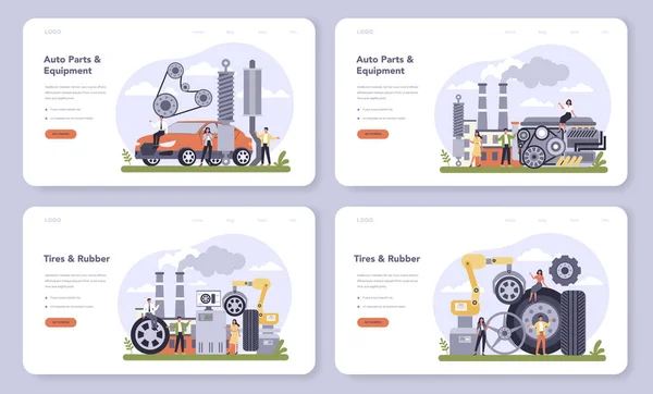 Spare parts production industry web banner or landing page set.