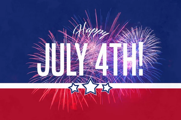 Mutlu Temmuz havai fişek ile kırmızı ve mavi arka plan ile 4 tebrik
