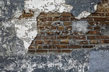 Sıva ve beton ile bir rustik harap tuğla duvar arka plan