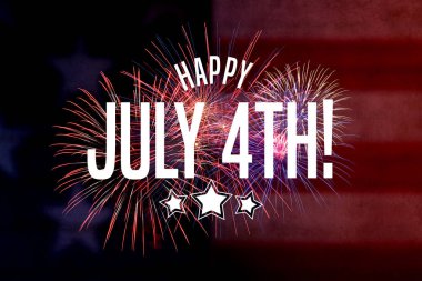 4 mutlu Temmuz kırmızı ve mavi arka plan ile tebrik