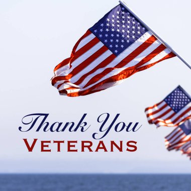 American flags with a Veterans Day greeting clipart