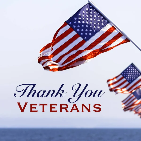 Americké vlajky s pozdravem den veteránů — Stock fotografie